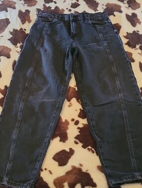 Kensie Black High-Rise Cropped Barrel Jeans